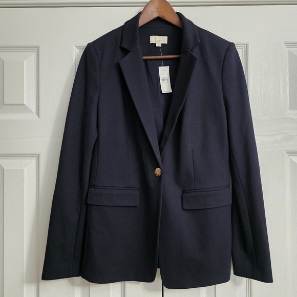 LOFT Knit Twill Modern Blazer, Navy, Size 8 - Picture 2 of 6